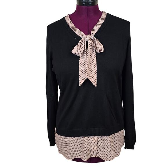 Women's Adrianna Papell Black Layered Look Sweater Blouse | Size Large - Picture 1 of 10